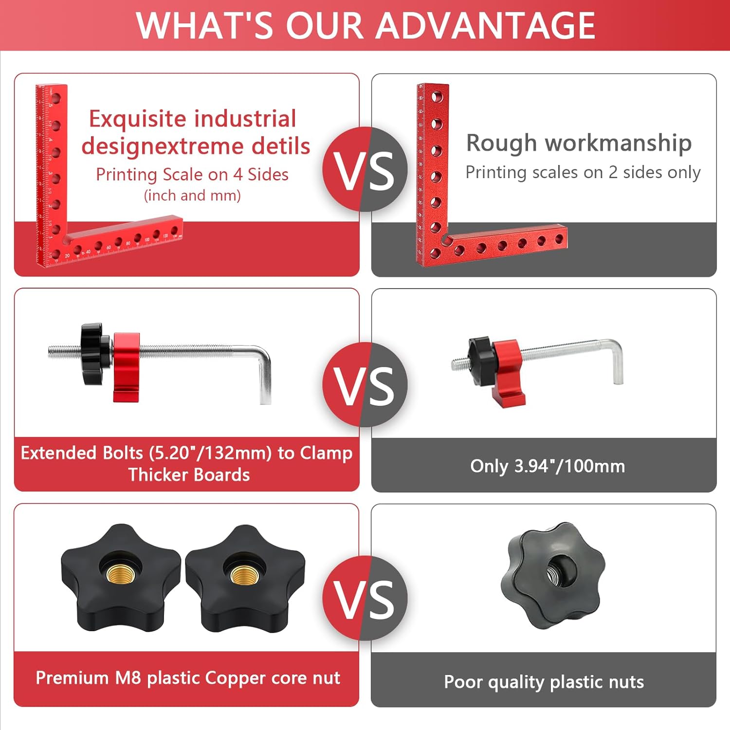 Corner Clamps for Woodworking 4 Pack 5.5"x 5.5" Right Angle Wood Clamps 90 Degree Carpenter Tools Positioning Squares for Frame,Box,Drawer,Cabinets,Gifts for Men Dad Red 4 Pack Set