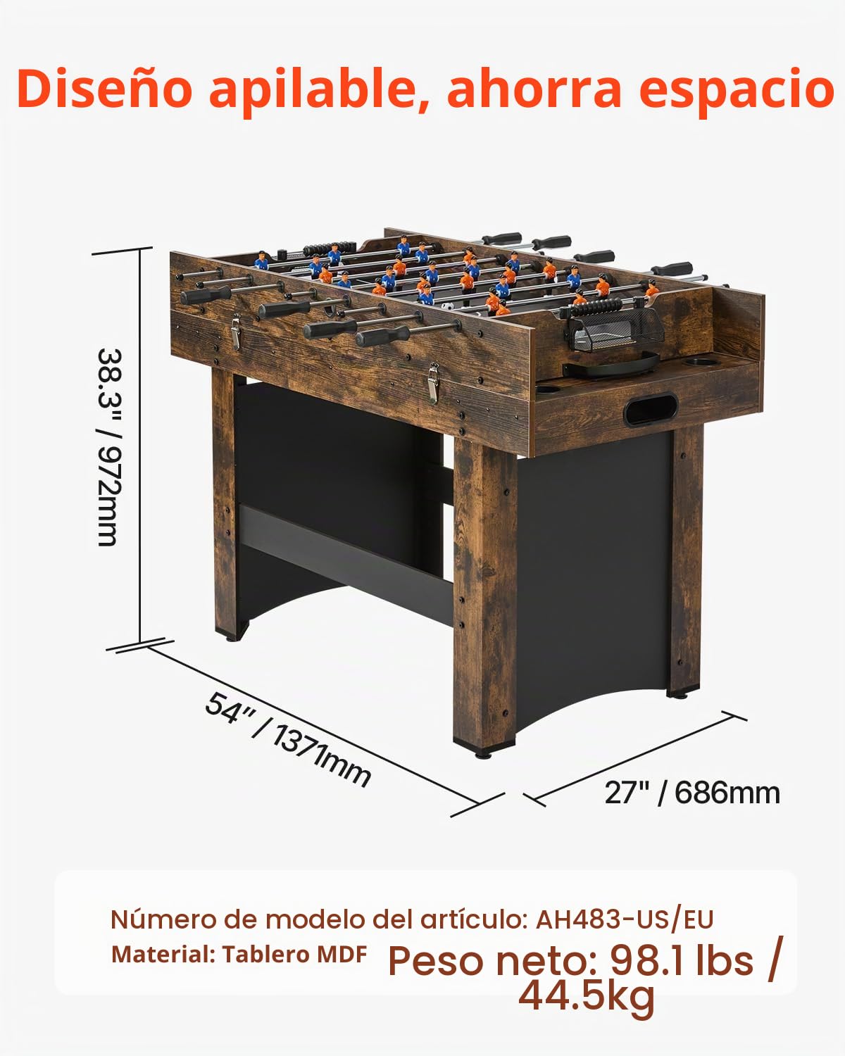 VEVOR Mesa de Juego Combinada 3 en 1 de 137,1 cm, con Air Hockey, Ping Pong, Futbolín, Empujadores y Discos, Mesa de Hockey Arcade Accionada por Aire para la Sala de Juegos Familiar y la Oficina