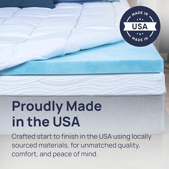 Sure2Sleep Gel Swirl Memory Foam Mattress Topper - 2 Inch, Pressure Relieving, Cooling Comfort - Made in the USA & CertiPUR-US Certified - Softens Firm Beds and Extends Mattress Life - Queen Size