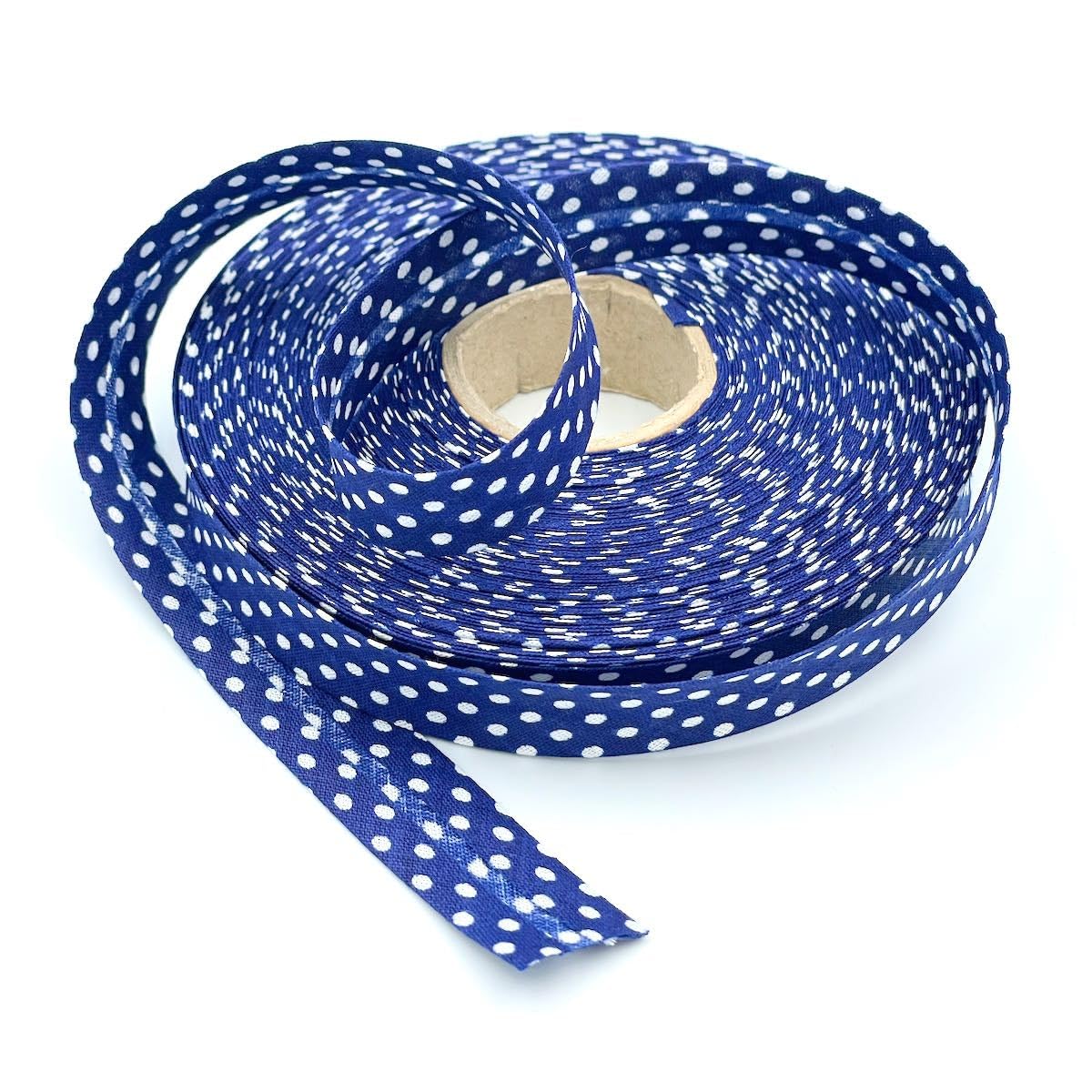 Craft Cult 18mm Wide Polka Dot Printed Pattern Bias Binding Tape - 25 Metre Roll (48 - Navy Blue)