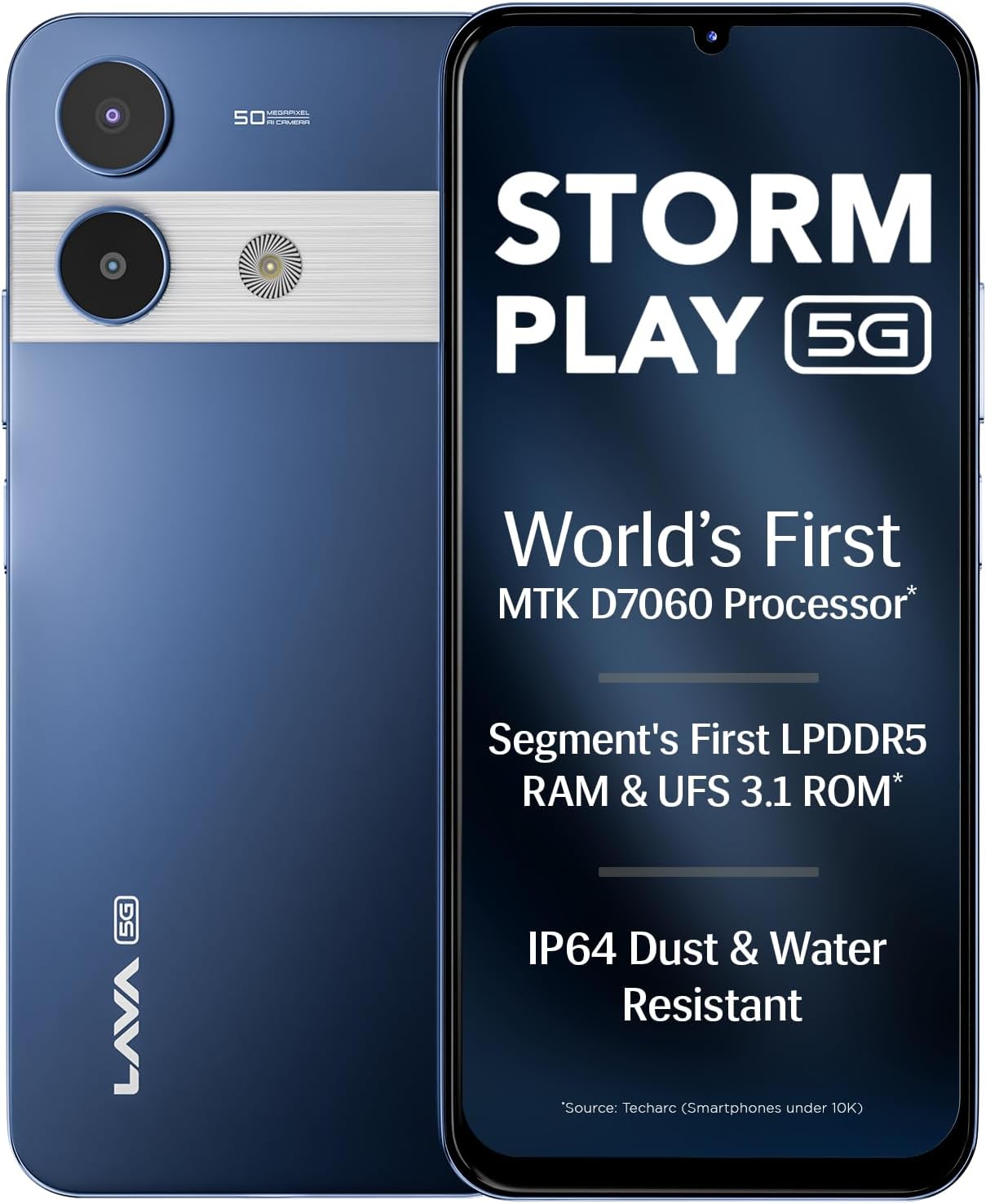Storm Play 5G (Frosty Blue, 6+6*GB RAM, 128GB Storage) | World's First MTK D7060 Processor | 500k+ Antutu | LPDDR5 RAM | UFS 3.1 Storage | 50MP AI Camera | 120Hz Refresh Rate | IP64 Protection