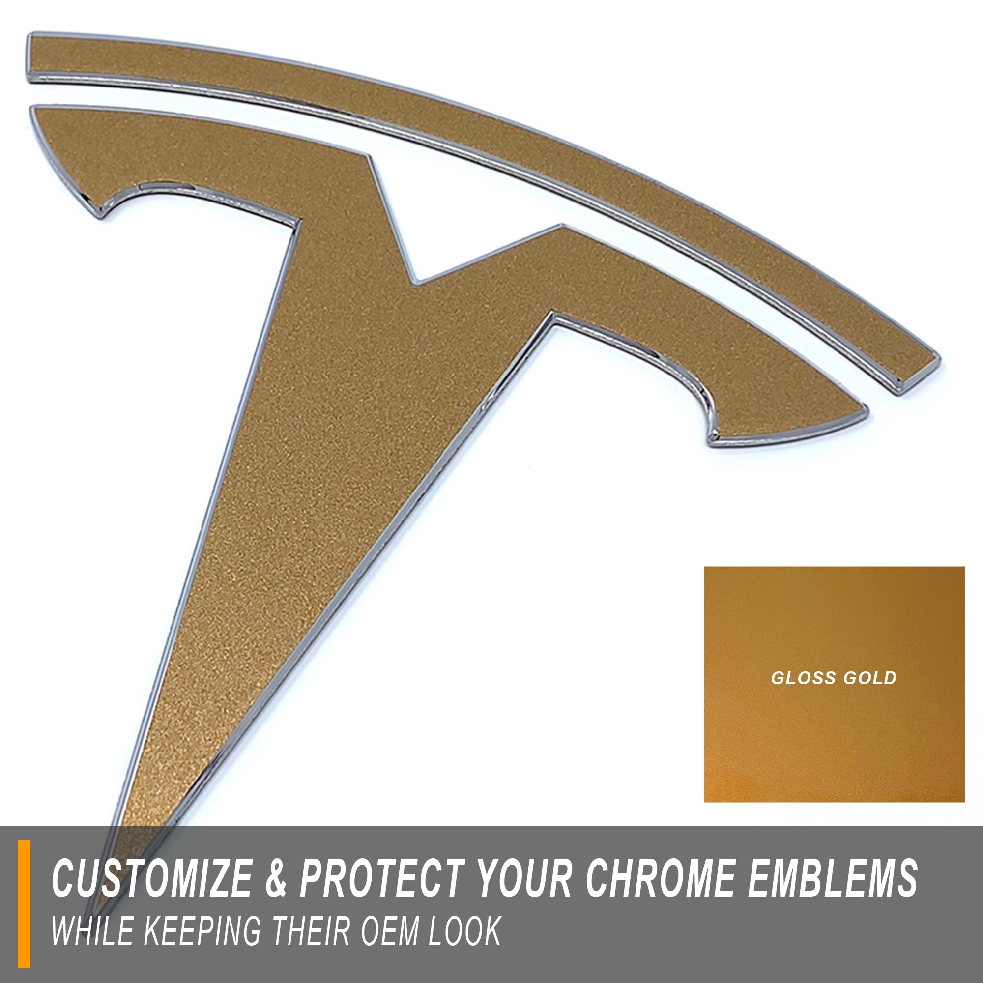 Winylowa owijka z logo do Tesla Model 3 (01/2024 do Current), standardowa owijka, zestaw 2 szt. (błyszczące złoto)