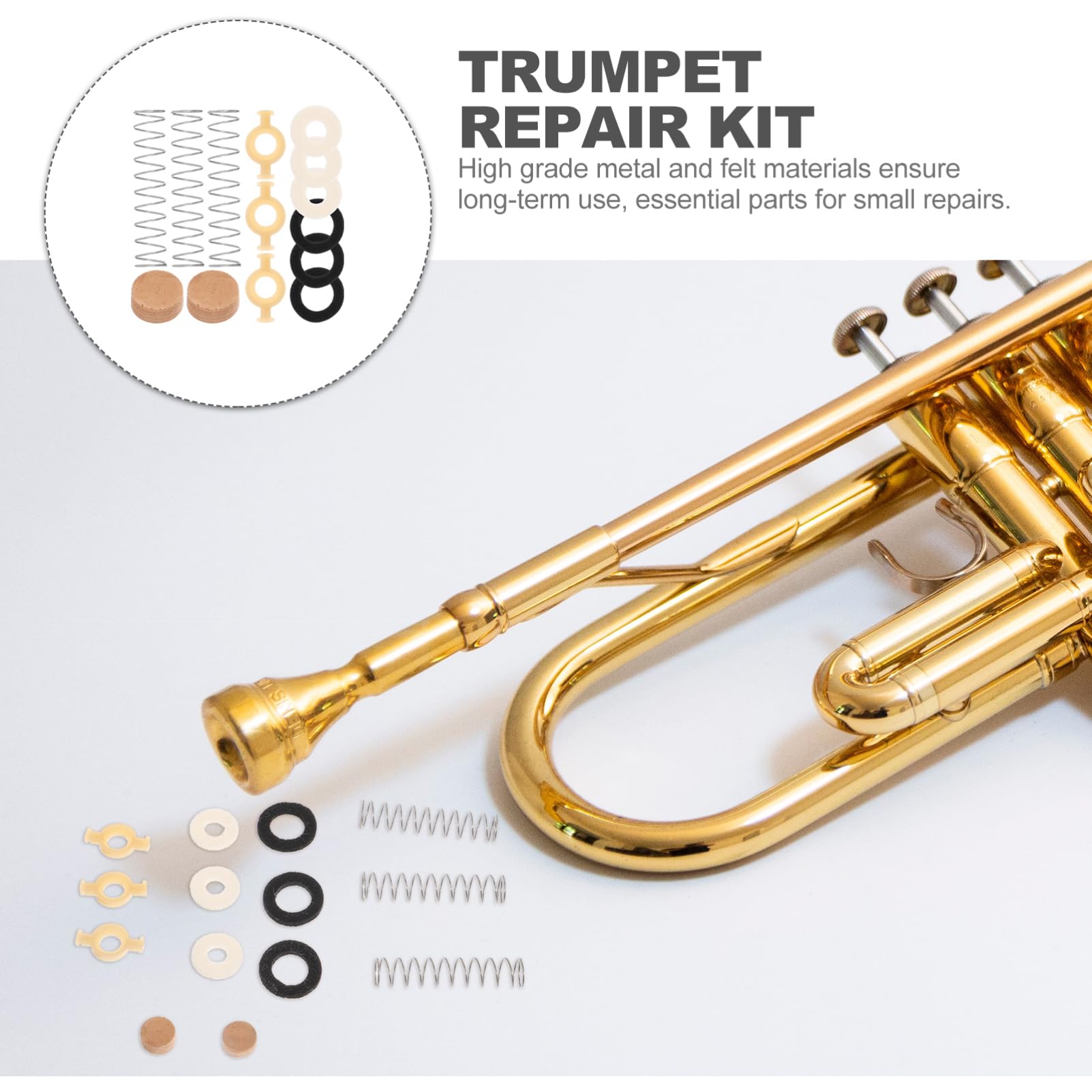 Yardwe 1 Set Trumpet Repair Kit Essential Valve System Replacement Parts Felt Accessories for Musical Instruments Maintenance Key Accuracy Playing Fluency