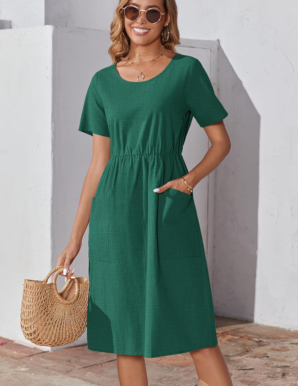 Zeagoo Womens Summer Midi Dress Casual Short Sleeve A-Line Cotton Linen Dress Flowly Beach Tunic Sundresses with Pockets 2026 - Image 2