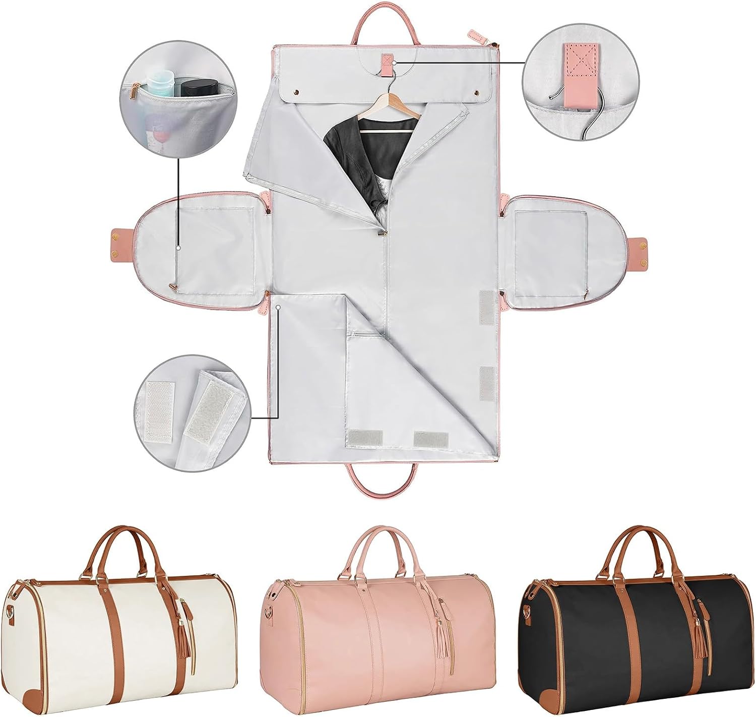 Carry On Garment Bag, Large PU Leather Duffle Bag for Women, Waterproof Garment Bags for Travel with Shoe Pouch, 2 in 1 Hanging Suitcase Suit Travel Bags, Gifts for Women (B)