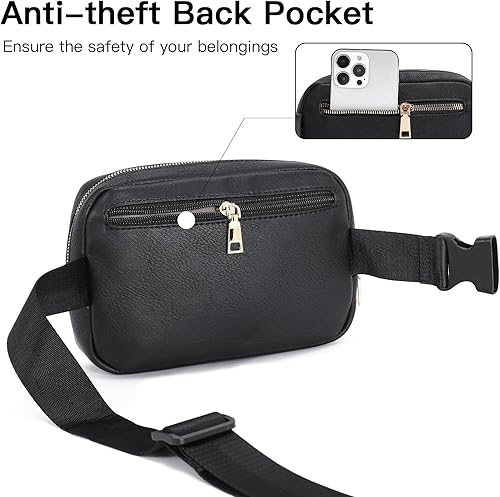 Miniatura 4 de Telena Riñoneras para mujer, bolsa de cinturón de cuero con cuerpo cruzado, de moda con correa ajustable, negro, (0-black), Talla única