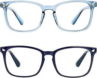 LifeArt 2 Pairs Blue Light Blocking Glasses with Spring Hinge, Anti Eyestrain, Computer Reading Glasses, Gaming Glasses, TV Glasses for Women Men, Anti UV, Anti Glare (Navy&Blue, No Magnification)