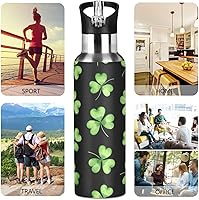 Vista 5 de Green Shamrocks Clovers - Botella de agua de acero inoxidable aislada con popote, 32 onzas, sin BPA, botella de agua deportiva a prueba de fugas