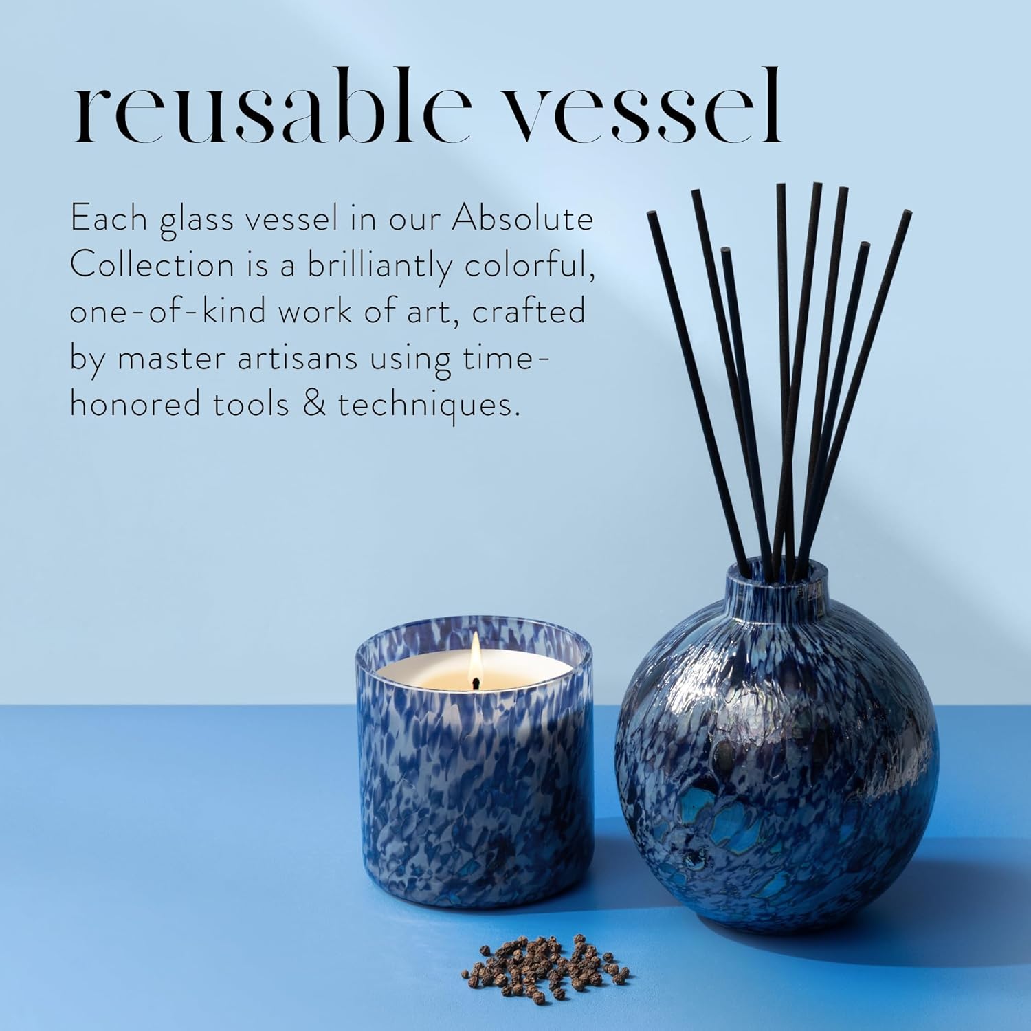 LAFCO New York Absolute Collection Reed Diffuser, Balsam Black Pepper - 15 oz - Up to 1 Year Fragrance Life - Reusable, Hand Blown Glass Vessel - Nylon Reeds - Made in The USA