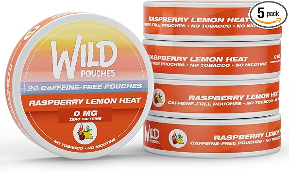 5 Pack 0mg 20 x Raspberry Lemon Heat Nicotine Free Pouches No Caffeine | Caffeine Free No Nic Pouches | Quit Smoking Aid | Available as Single and 5 Packs | Multiple Strengths and Flavors
