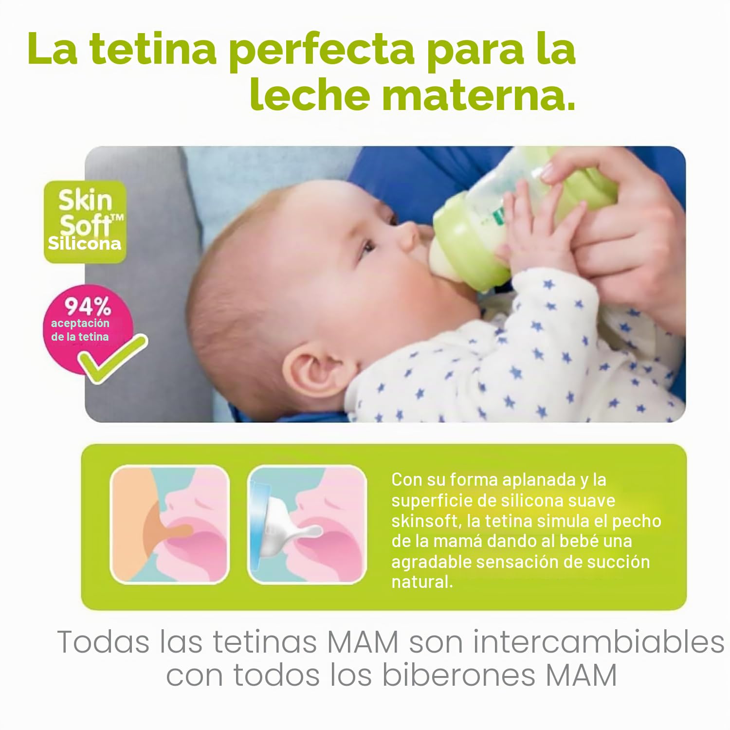 MAM Tetina tamaño X (juego de 2), tetina MAM plana y simétrica de suave silicona SkinSoft para líquidos densos y pimentas, kit de 2 accesorios para bebé a partir de 6 meses para la lactancia y la