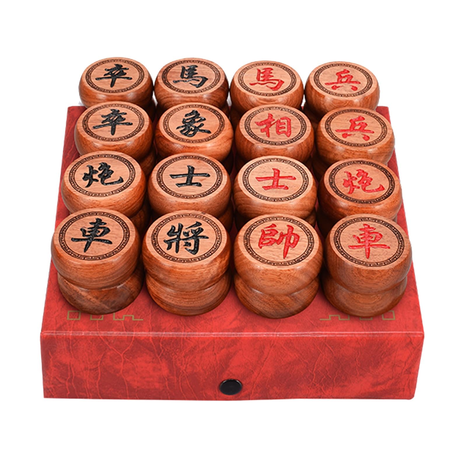 Juego de ajedrez Chino de Palisandro Xiangqi, Juego de Mesa de Viaje con Tablero de Cuero para 2 Jugadores.