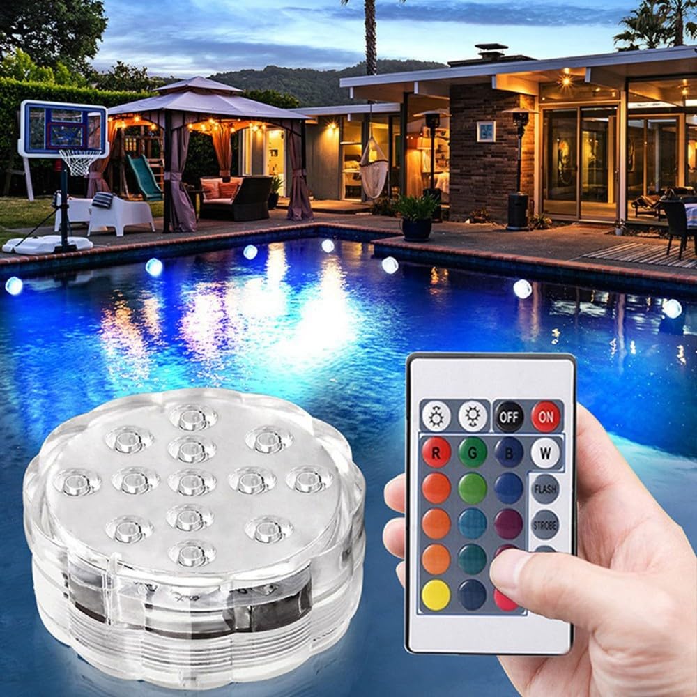 10 Leds Luz Subacuática RGB Luz de Acuario Impermeable Luz de Piscina Bajo el Agua Luz Ambiental para Jardín Acuario