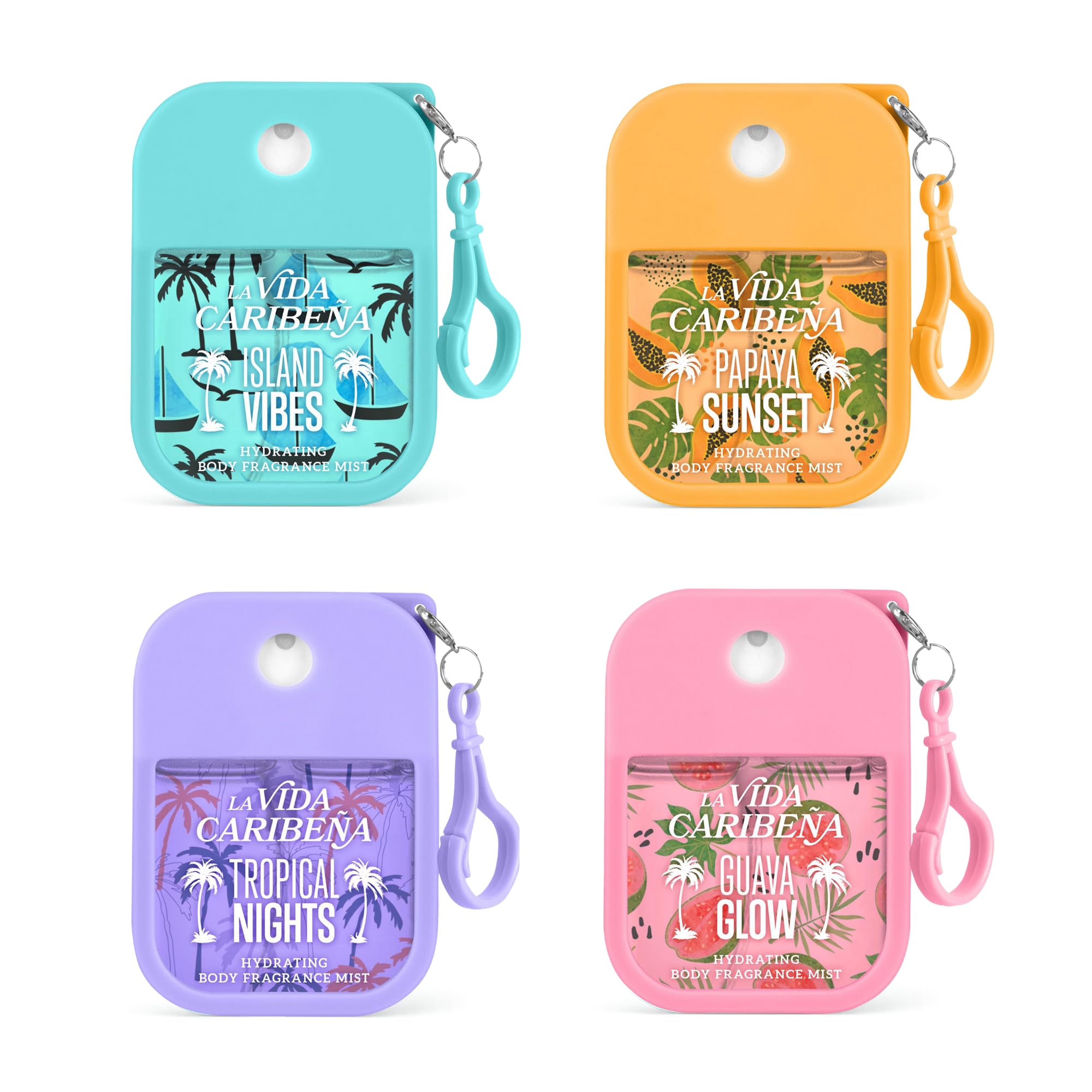La Vida Caribeña Hydrating Body Mist 4-Pack, 4x35ml Travel Sprays with Clip