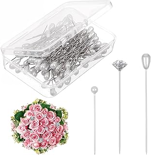 300Pcs Corsage Pins with Box, Long Straight Wedding White Teardrop Pearl Head Boutineer Boutonniere Prom Bouquet Pins for Wedding Bridal Hair Accessories Jewelry Decoration DIY Craft Sewing Three Size
