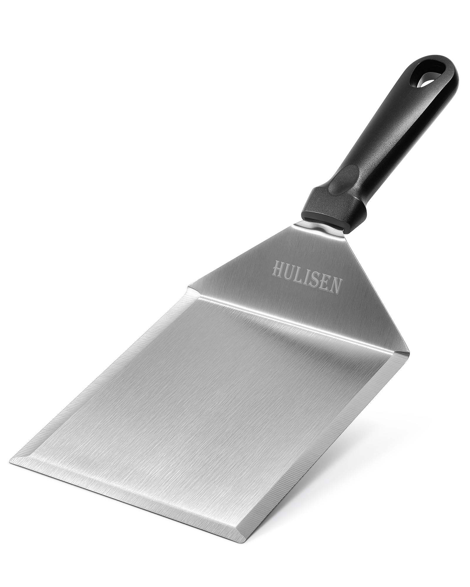 HULISEN Stainless Steel Large Grill Spatula - 6 x 5 Inch Heavy-Duty Metal Spatula with Cutting Edges, Kitchen Griddle Accessories, Smashed Burger Turner Scraper for BBQ Grill and Flat Top Griddle