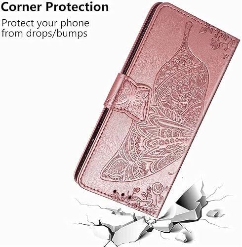 Miniatura 6 de MEUPZZK Funda tipo cartera para Samsung Galaxy S22 Ultra, piel sintética de alta calidad con diseño de flor de mariposa en relieve, función atril,
