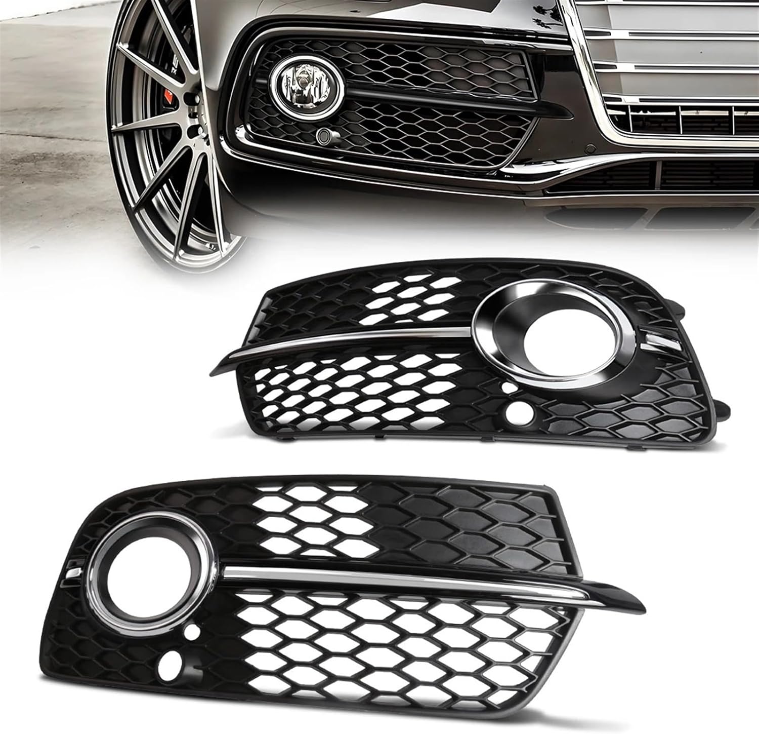 Compatible For Q5 Sport 2013 2014 2015 2016 2017 Car Front Bumper Grill Grille Front Bumper Fog Lamps Covers 8R0807681S 8R0807682N(Left Only)