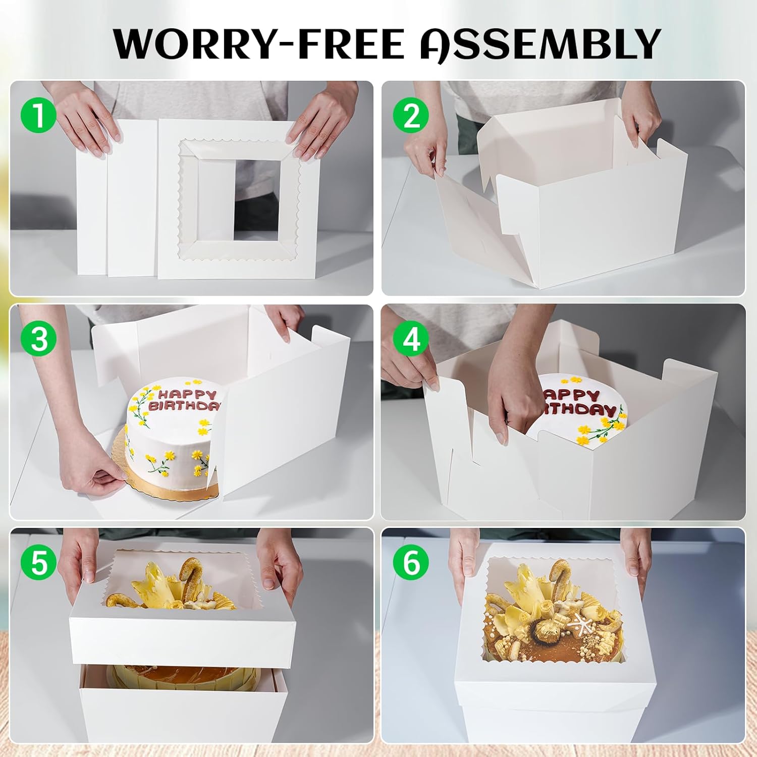 10x10x8 Inch Tall Cake Boxes with Window, White Square Cheesecake