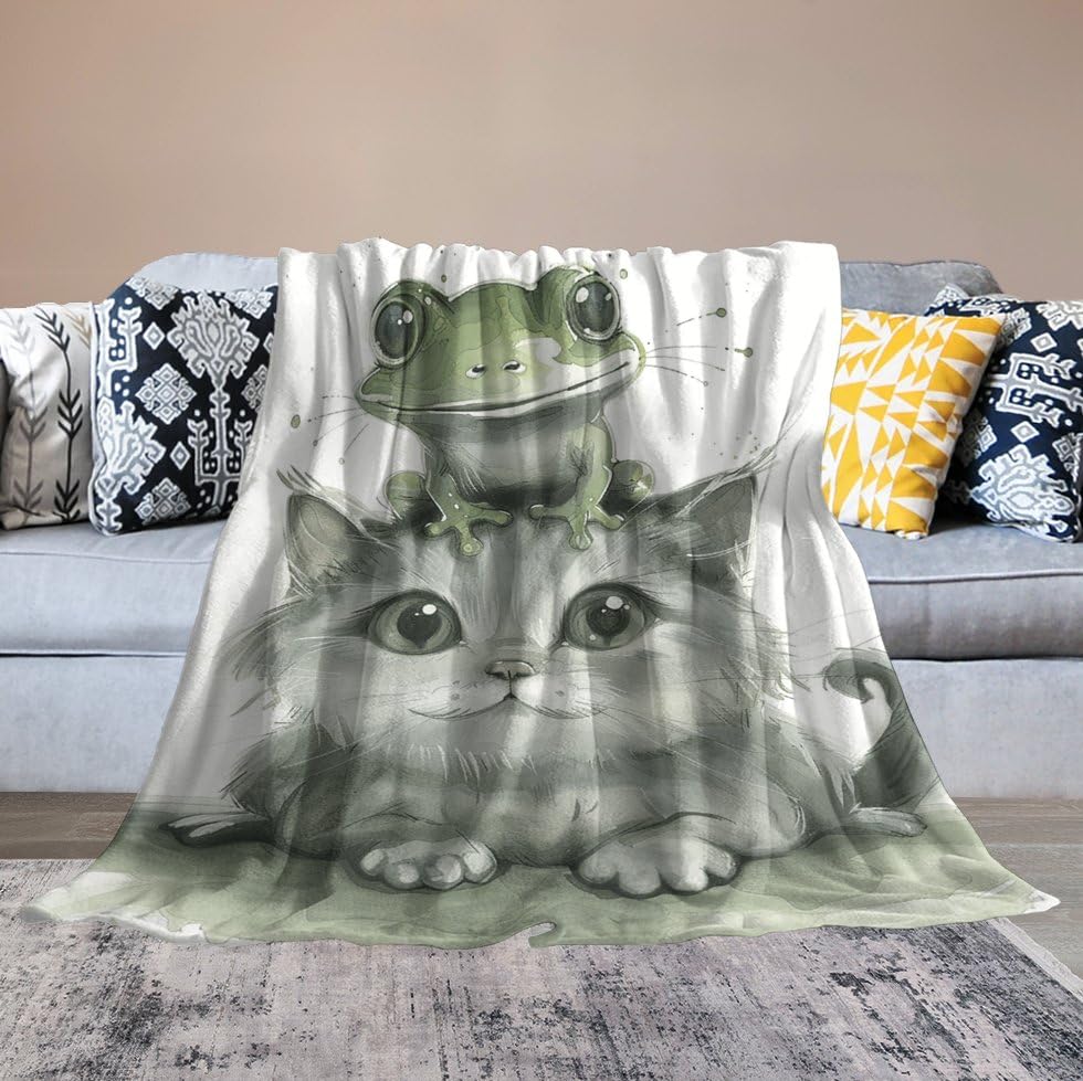 Couverture micro polaire grenouille contre le froid nocturne sur lit et canapé de salon