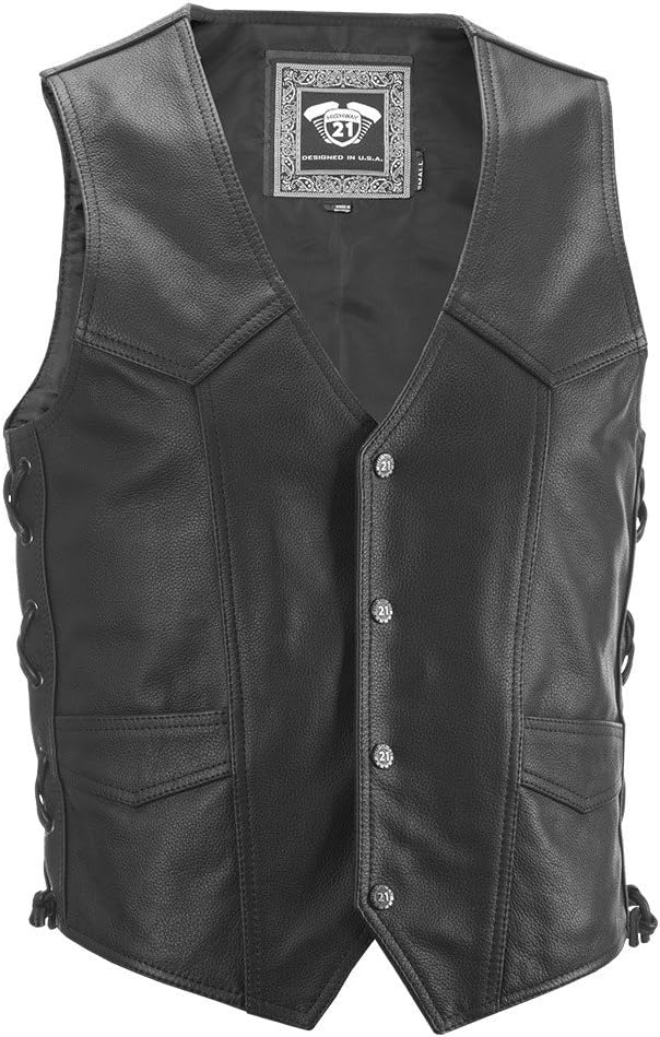 Highway 21 Six Shooter Men's Leather Motorcycle Vest W/Concealed Carry Pocket Black Size Medium