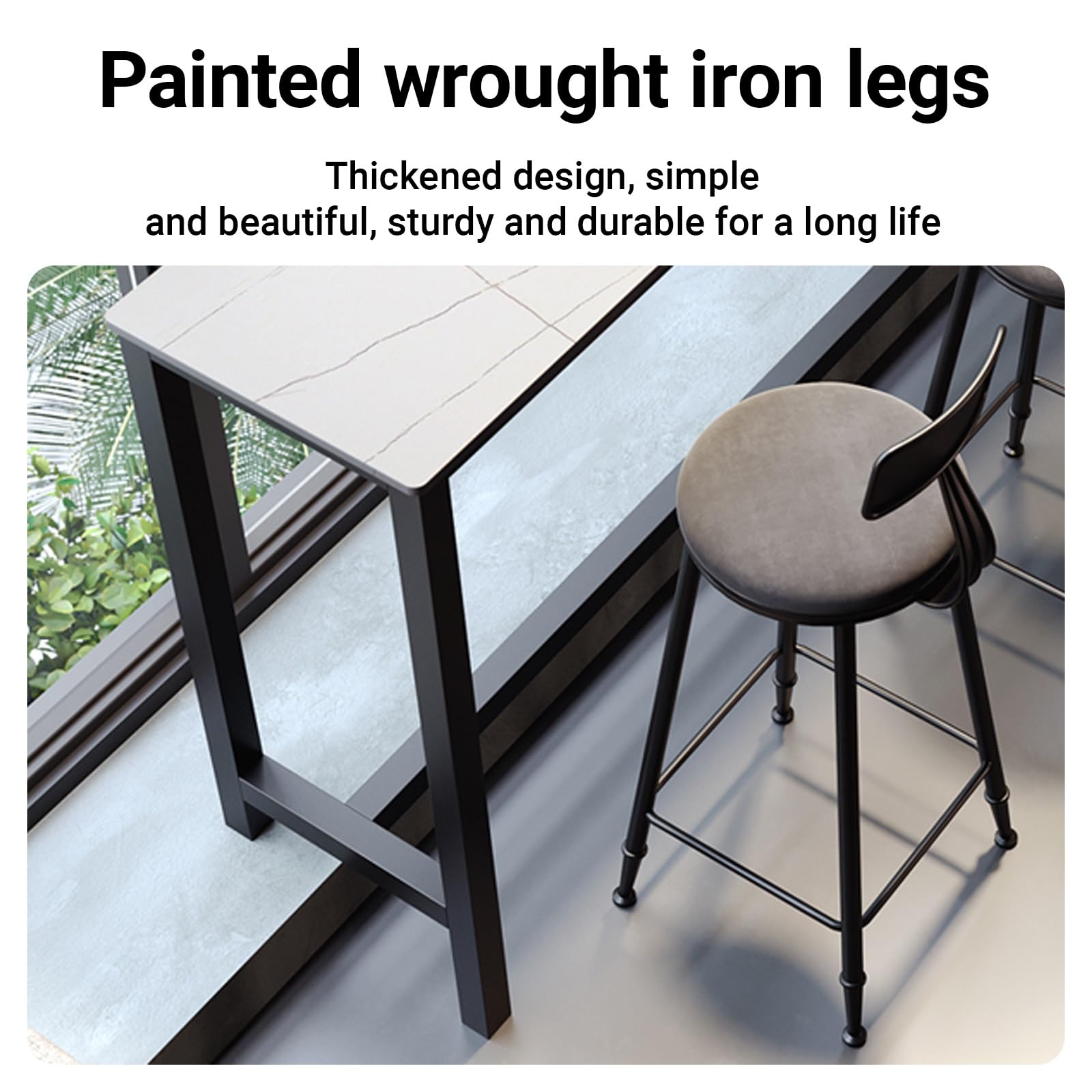 Table étroite industrielle en ardoise de 99,8 cm de haut pour cuisine, café, restaurant, balcon – Pas besoin de tabourets, finition blanche élégante