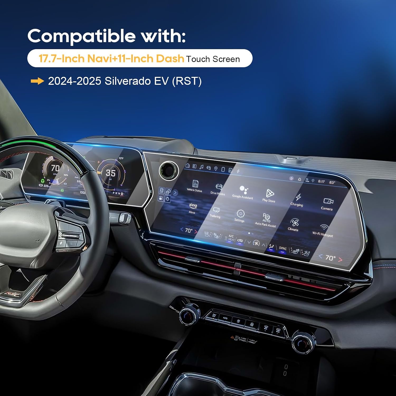 For 2025 Chevy Silverado EV Screen Protector - (4PCS)2024-2025 Silverado EV (RST) 17.7 Inch Navi+11 Inch Dash Touchscreen [Nano Film] 2024-2025 Silverado EV Accessories Anti Scratch HD Touch Sensitive