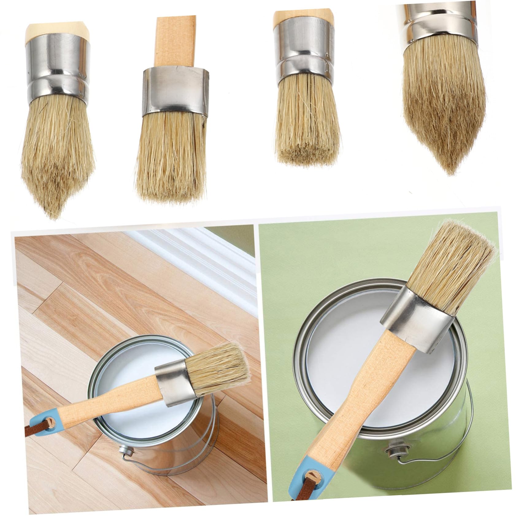 Homoyoyo Pennelli per Pittura e Cera 4 Pezzi Manico in Legno, Setole Naturali, Strumento per Tinta e Decorazione Casa