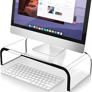 AboveTEK Acrylic Monitor Stand – Clear Monitor Riser & Computer Desk Stand, Premium Acrylic Laptop Stand for Home Office, PC TV Stand with Keyboard Storage Heavy Duty Desk Riser - Small