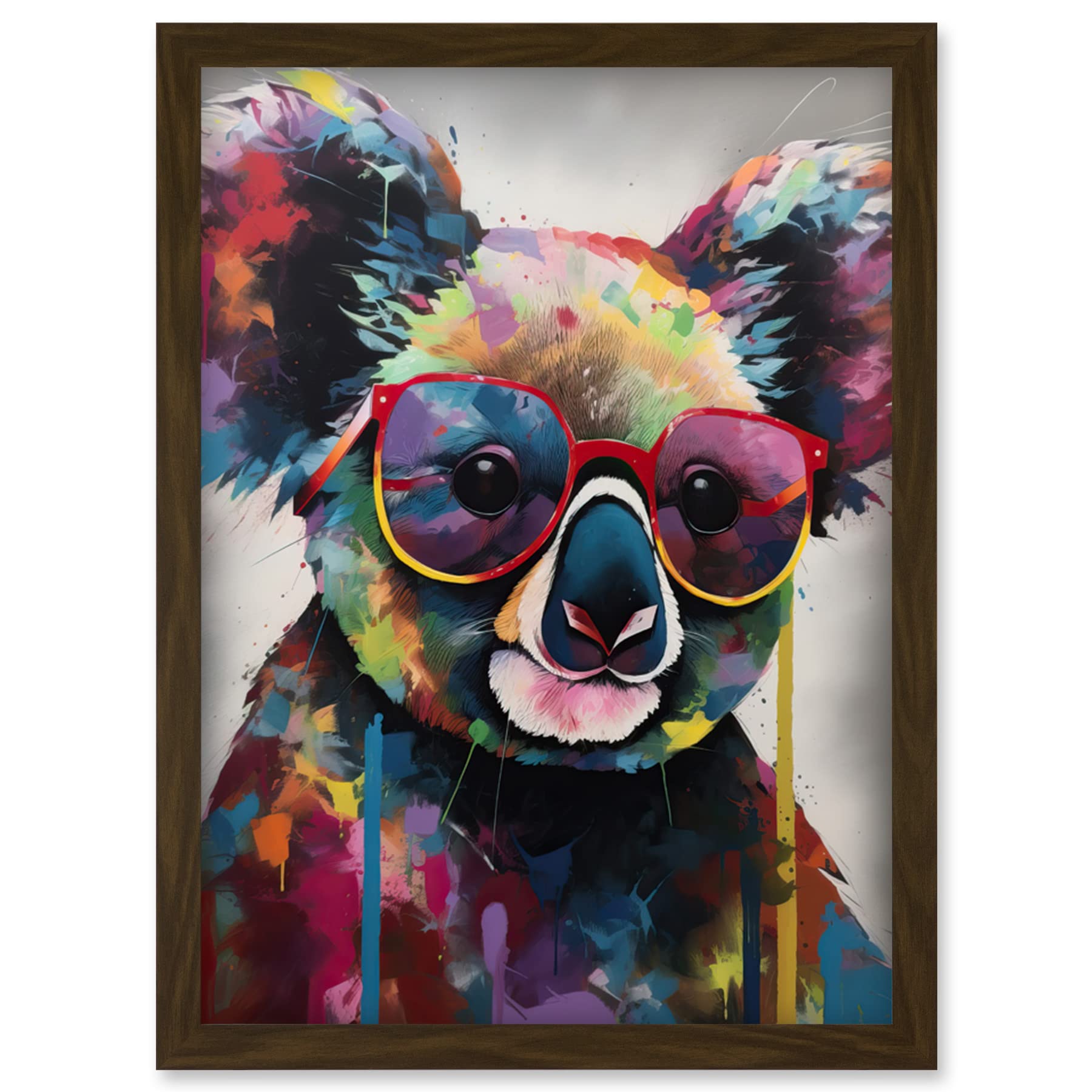 Artery8 Koala With Purple Sunglasses Modern Multicoloured Artwork Framed Wall Art Print A4