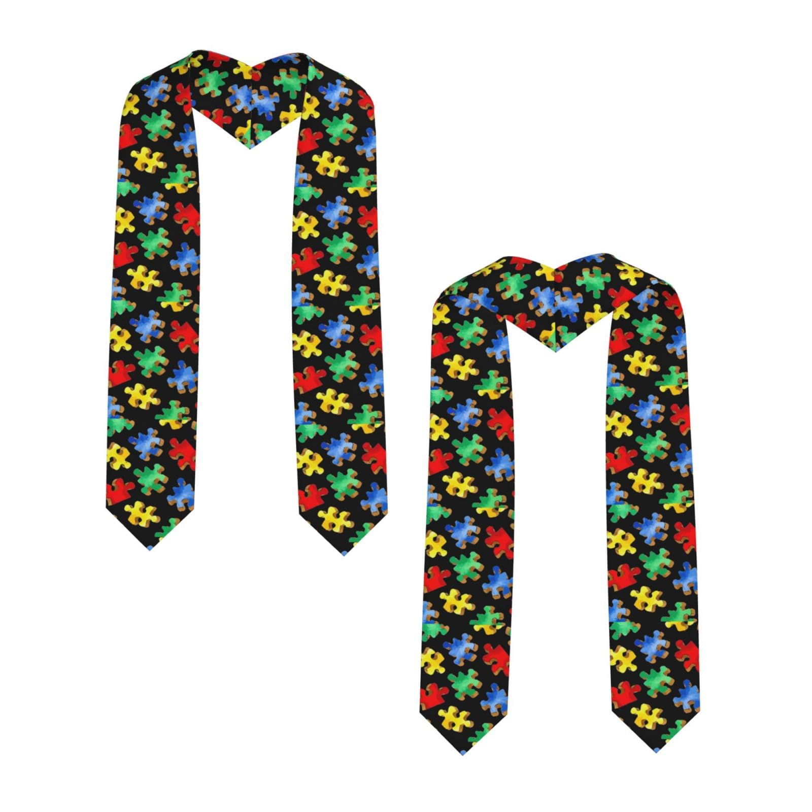 Augenstern Unisex Pointed Graduation Stoles Autism-Awareness-Colorful-Puzzle Fashion Graduation Sash