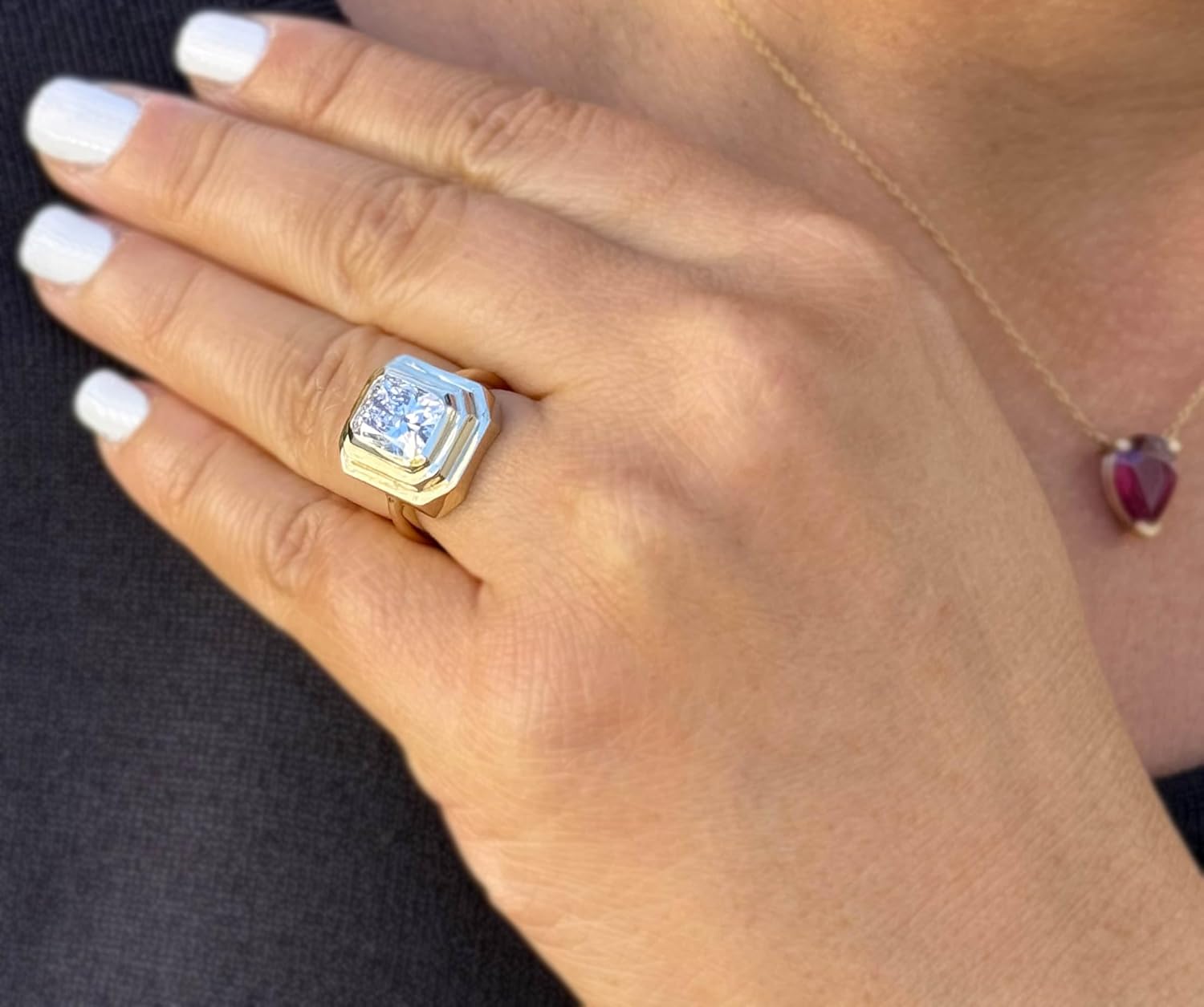 Cushion Cut Moissanite Ring Solitaire Set In 14K Solid And Heavy Yellow Gold Bezel Set Wedding Ring Double Halo Style Bridal Ring 3.50ct