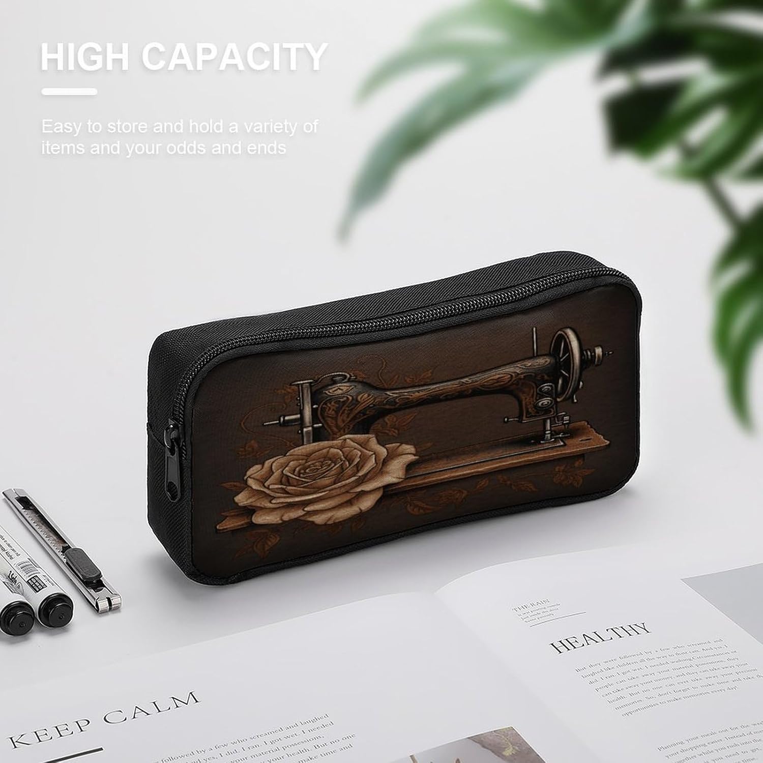 Rose And Sewing Machine Makeup Bag Toiletry Bag Cosmetic Bag image 3