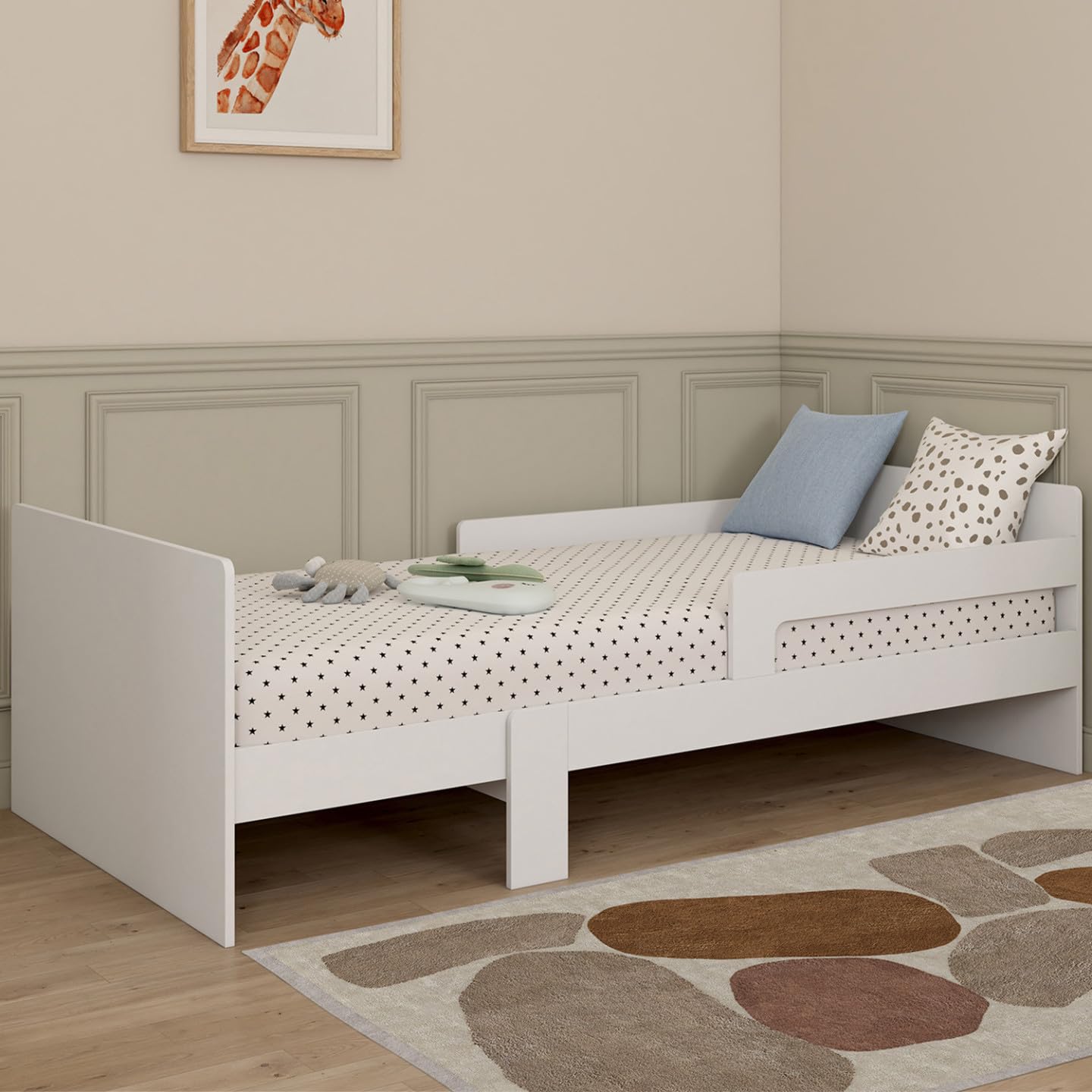 IDMarket - Lit Simple évolutif Gaspard 90 x 140/190 cm avec sommier et barrières Bois Blanc