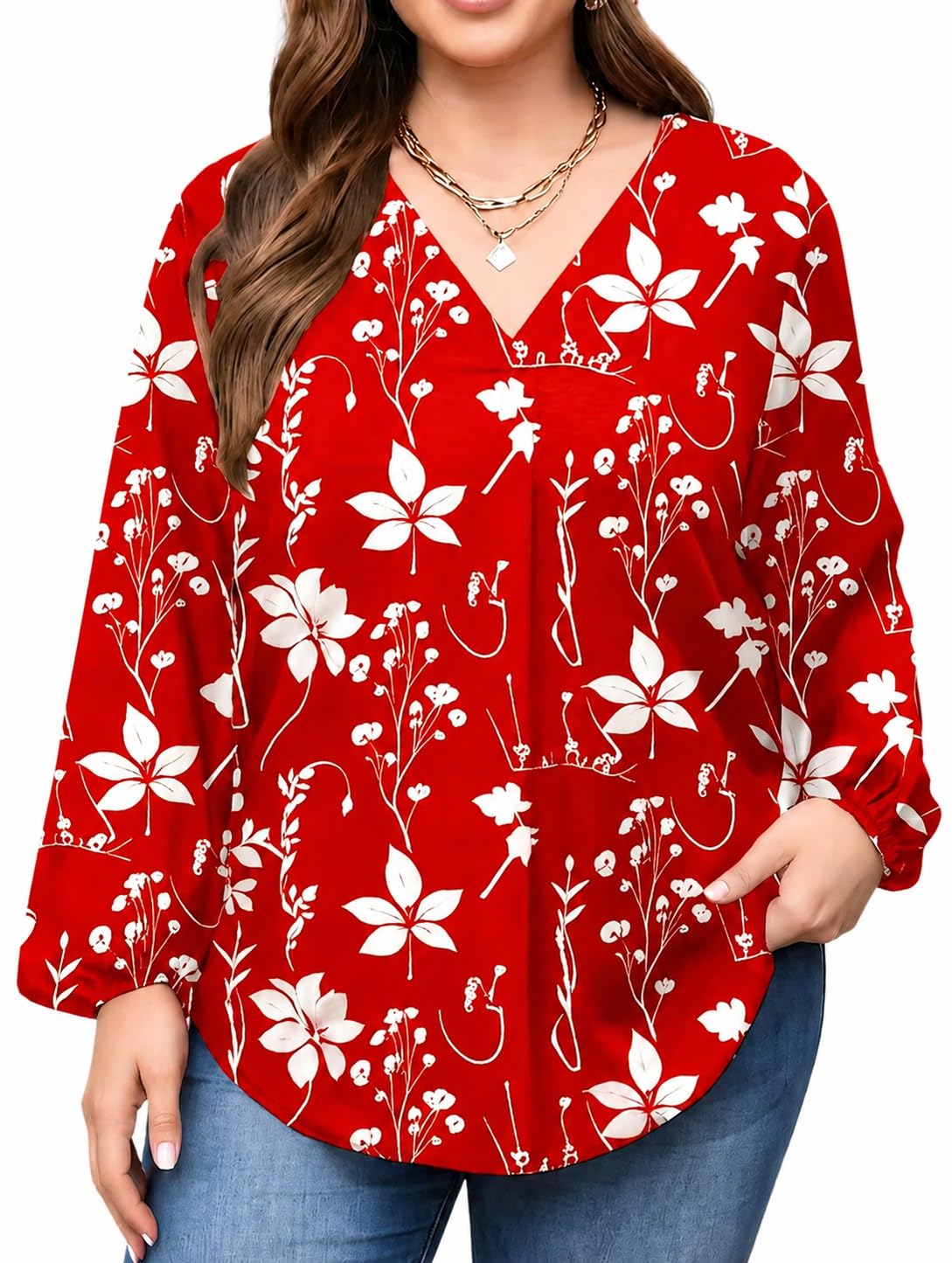 Jaipur Fashion Women's Floral Print Rayon Top, V-Neck, Long Sleeves with Elastic Cuffs, Curved Hem-picture-18