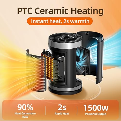 Miniatura 2 de Calentador de espacio eléctrico, calentador portátil de espacio pequeño con sensor de temperatura para uso en interiores, pantalla digital,