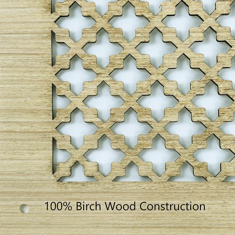 Worth Home Products - 8"x4" Solid Wood Paintable Decorative Pattern AC Vent Cover for Wall, Ceiling, Registers, Door Panels. Primed White HVAC Return Air Grills (2-Pack)