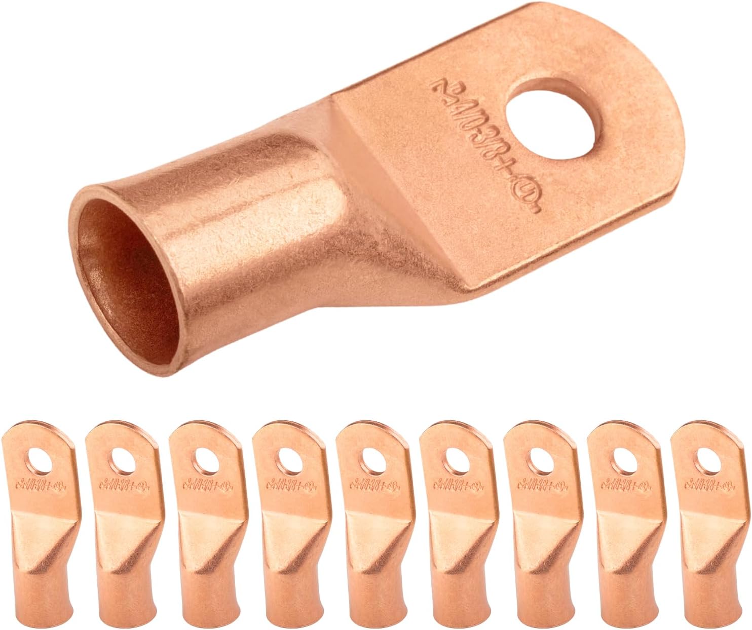 SELTERM 10pcs 4/0 AWG (XL) - 3/8" Stud - Battery Lugs, Heavy Duty Wire Lugs, Ring Terminals, Battery Cable Ends,0000 Gauge Terminals, UL Bare Copper Eyelets Electrical Battery Terminal Connectors