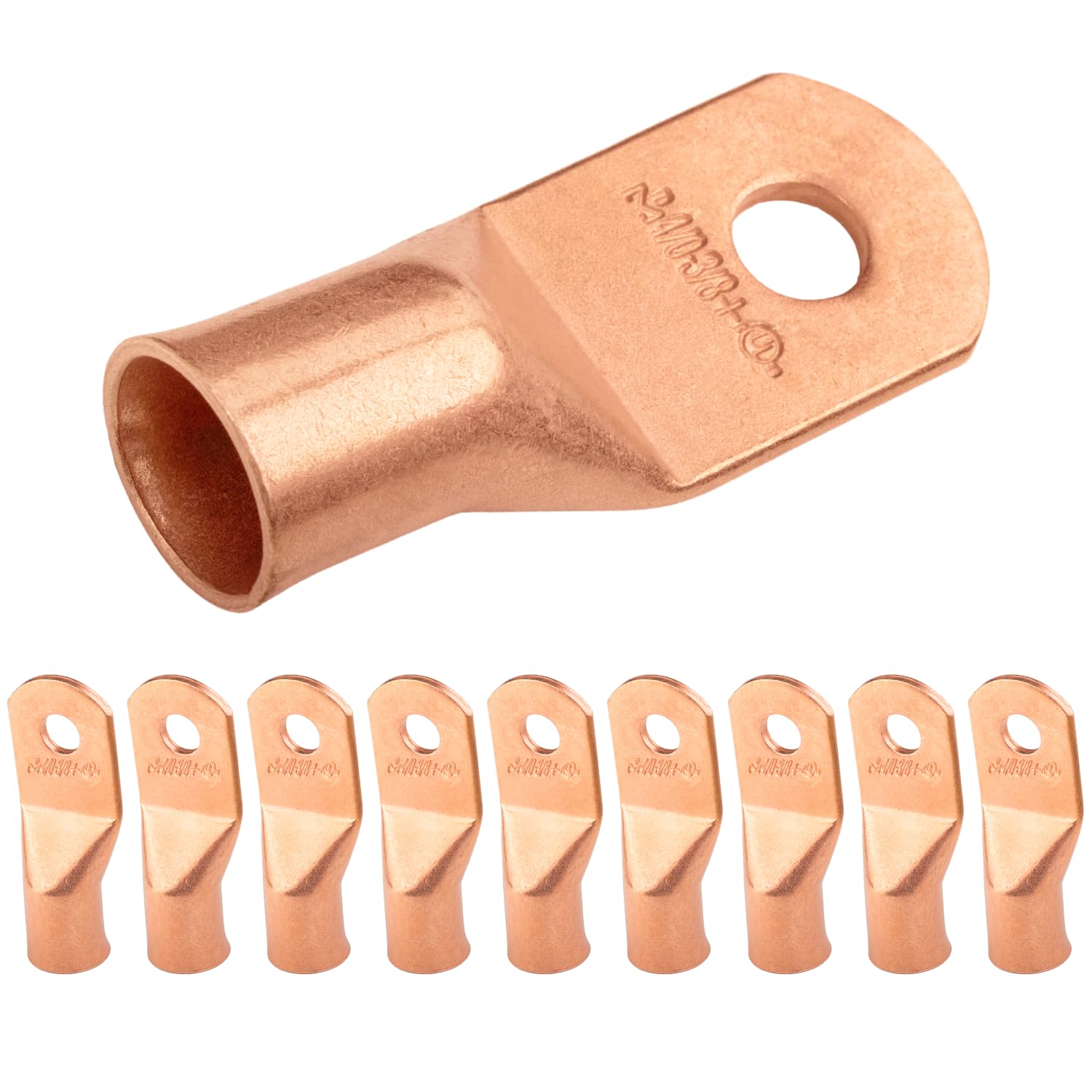 SELTERM 10pcs 4/0 AWG (XL) - 3/8" Stud - Battery Lugs, Heavy Duty Wire Lugs, Ring Terminals, Battery Cable Ends,0000 Gauge Terminals, UL Bare Copper Eyelets Electrical Battery Terminal Connectors