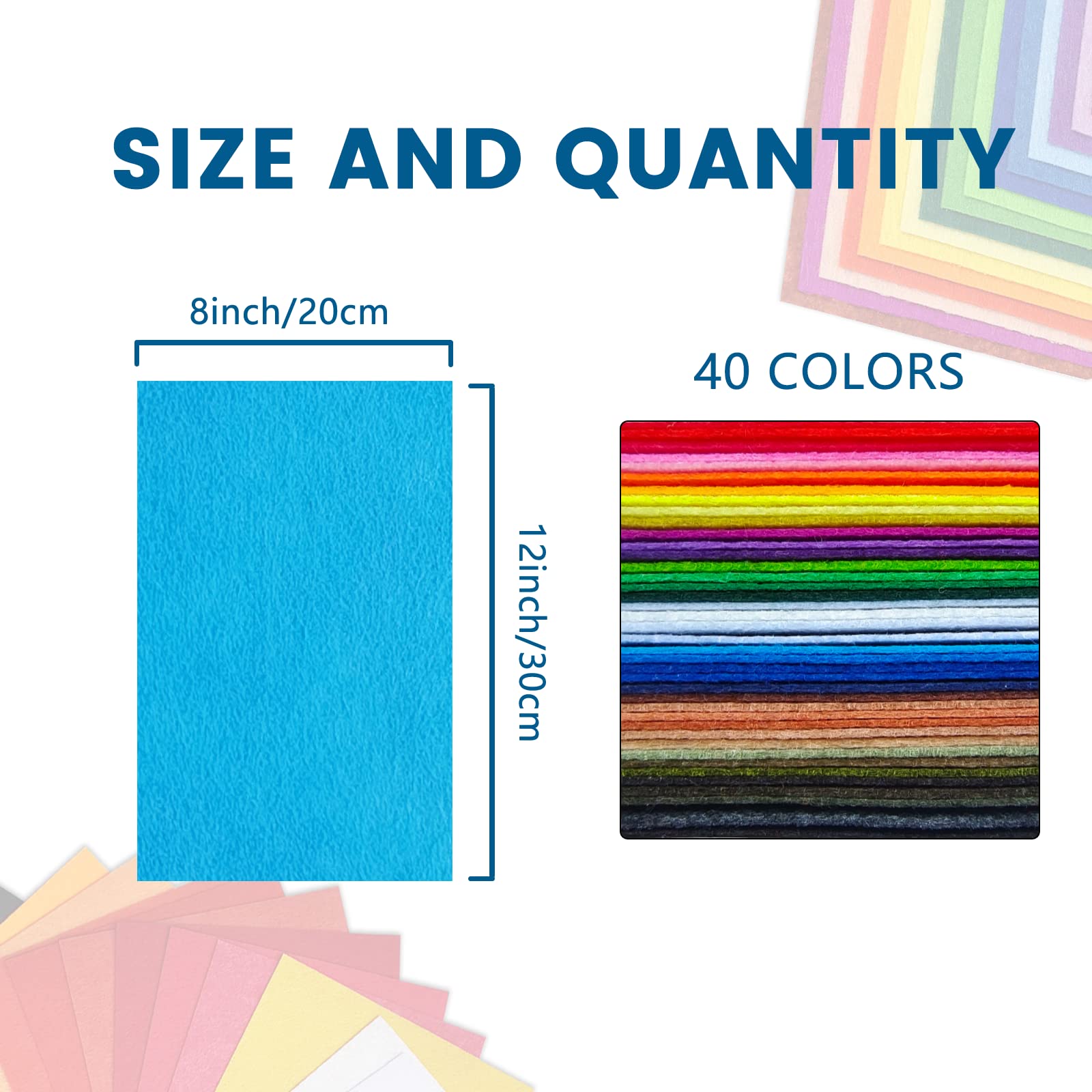 Feutrine Loisir Créatif – 40 Feuilles De Feutre Rigide 1mm, 20x30cm, Avec Fil à Broder 21 Couleurs – Kit Tout-en-un Pour Bricolage