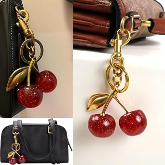 Cherry Car Keychain, Cherry Bag Charm, Cherry Keychain Accessory Purse Charm, Cute Keychain with Shiny Resin Metal Keychain Accessories for Backpacks,Wallets