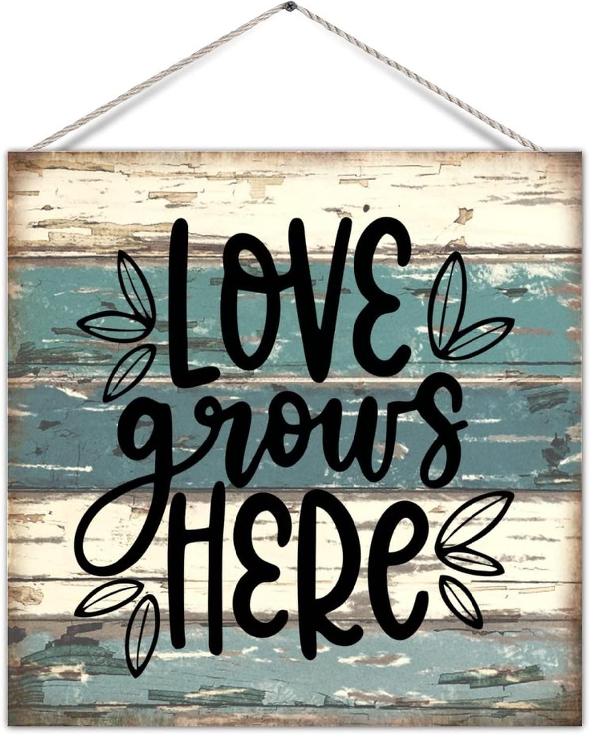 Distressed Look Wooden Pallet Sign Plaque Love Grows Here Home Saying Quote Rustic Farmhouse Wood Wall Pediment Plank Board Wall Hanging Decoration for Patio Bedroom Home Accent 12in