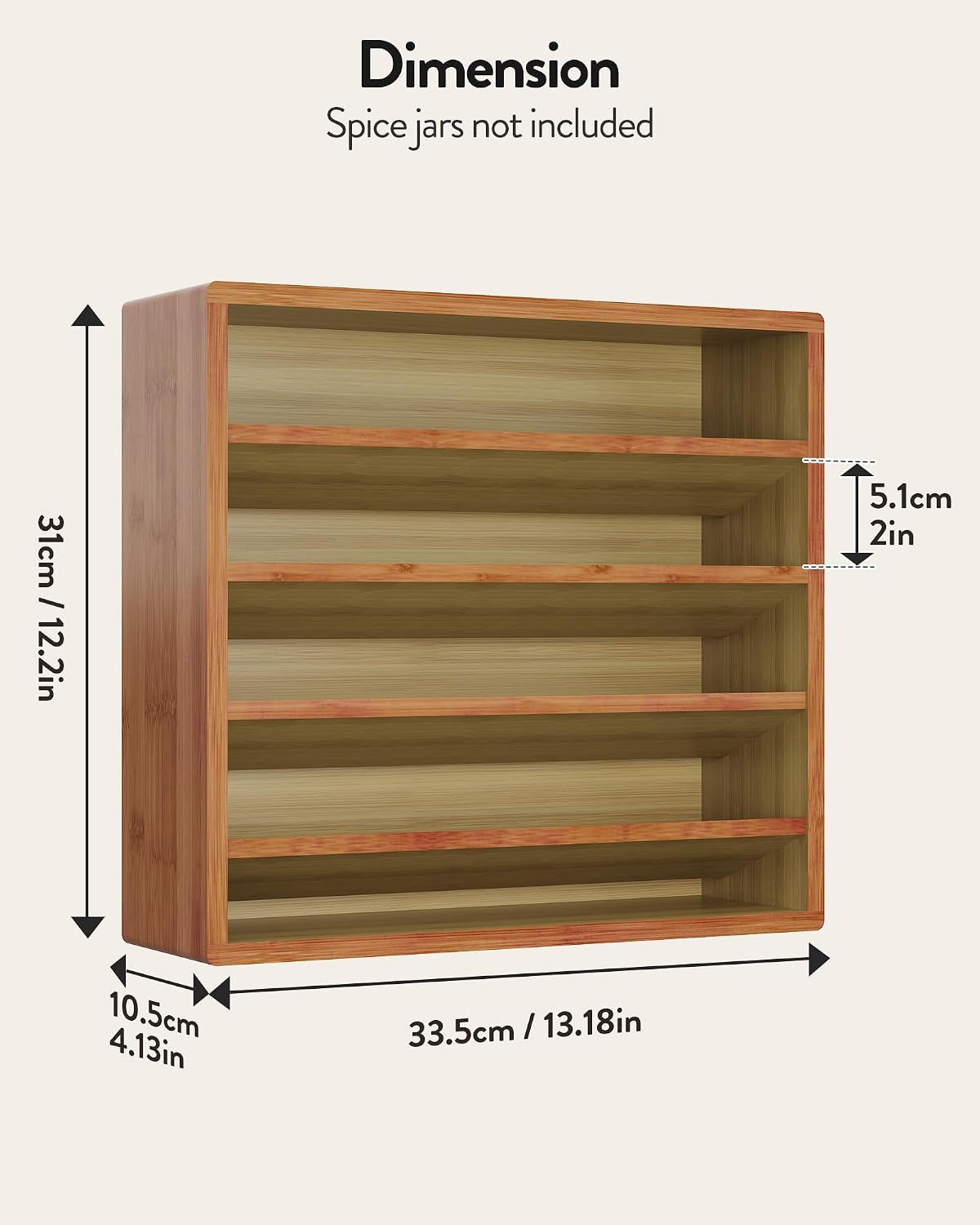 Orimade 4 Tier Spice Rack Organizer for Cabinet, Freestanding Bamboo Seasoning Rack for Countertop, Cupboard, Pantry, Kitchen, 13.18 x 4.13 x 12.2 inches(Spice Jars Not Included), Walnut Stain