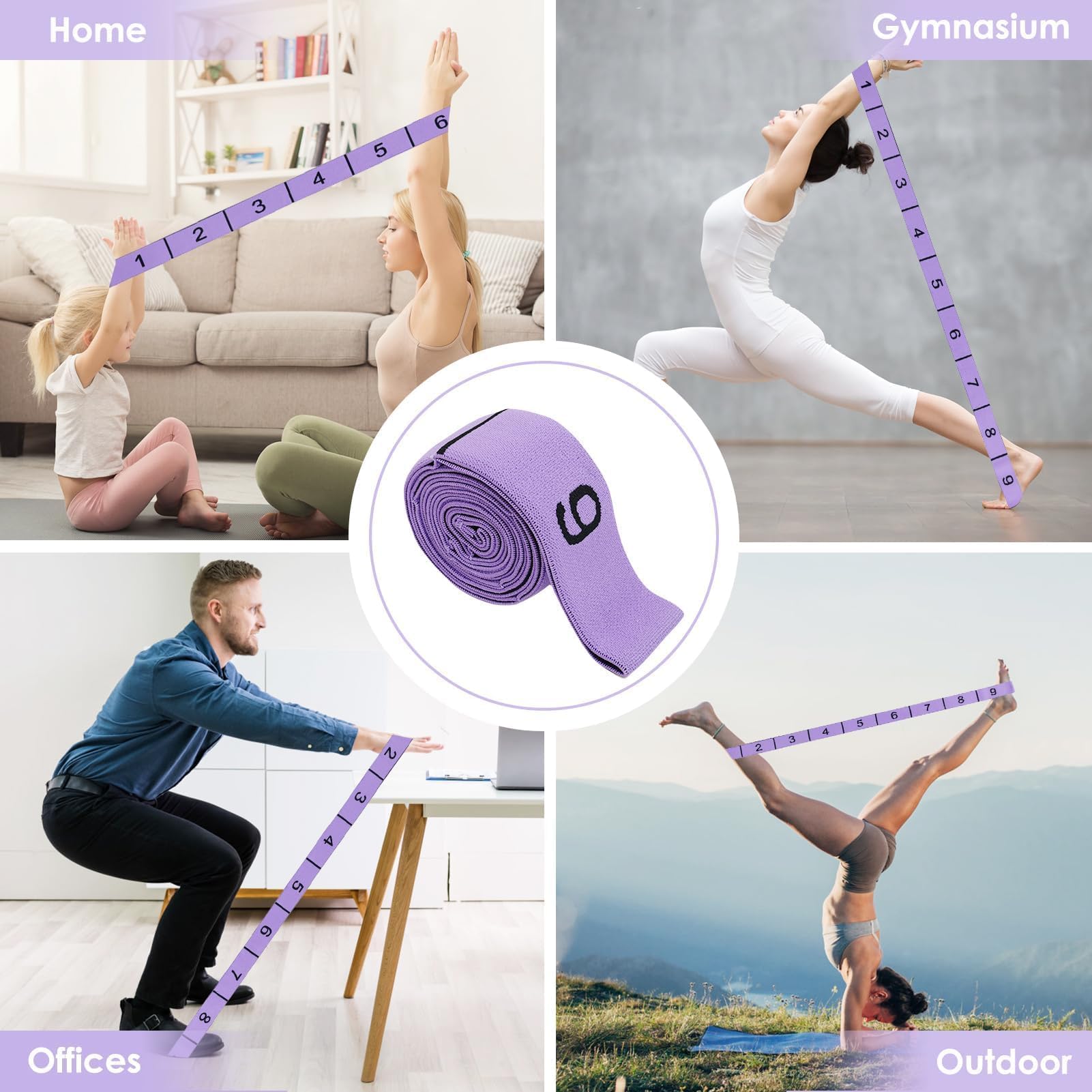 Bande élastique De Musculation Violette – 9 Boucles Réglables – 100×4 Cm – Pilates, Yoga, Ballet, Danse, Rééducation – Avec Sac De Transport