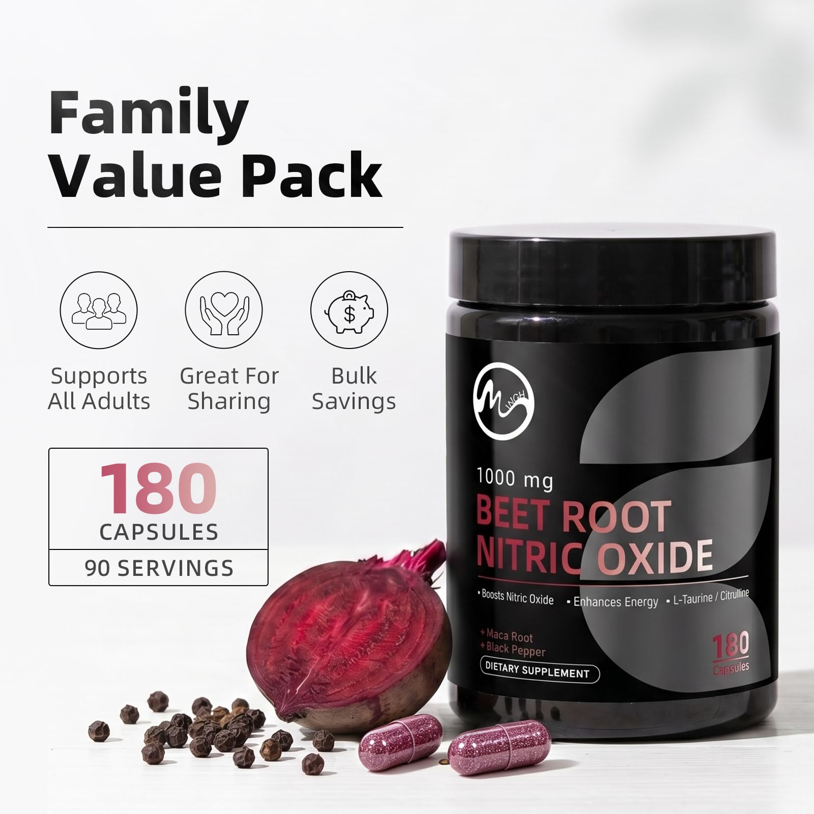 Beet Root Capsules - Nitric Oxide Booster for Men and Women, Beetroot Supplements 1000 mg w/ L-Citrulline, Taurine and Maca, Support Energy, Circulation & Nitric Oxide, Caffeine-Free, 180 Capsules — Amazon image 9