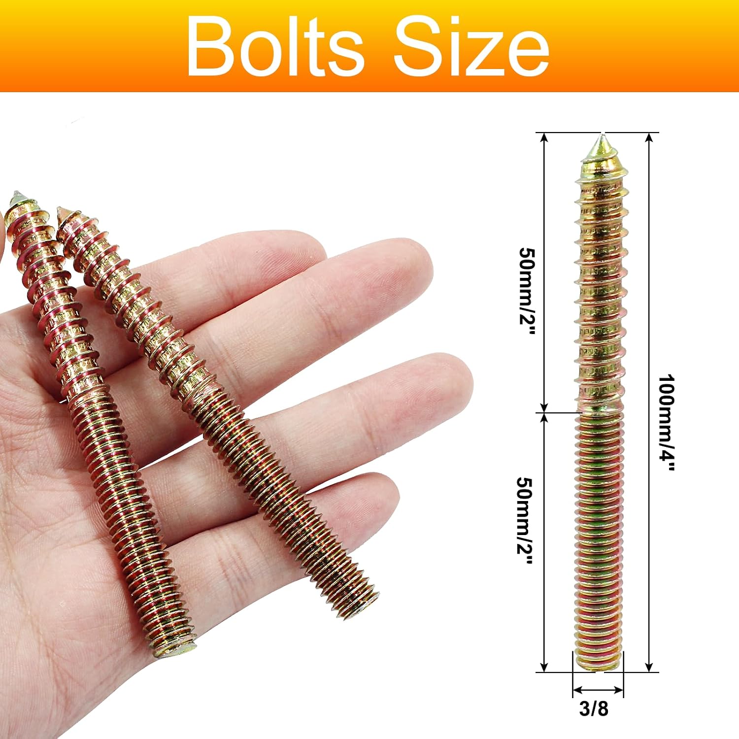 Biaungdo 3/8-16 x 4 Hanger Bolts, 8 Pcs