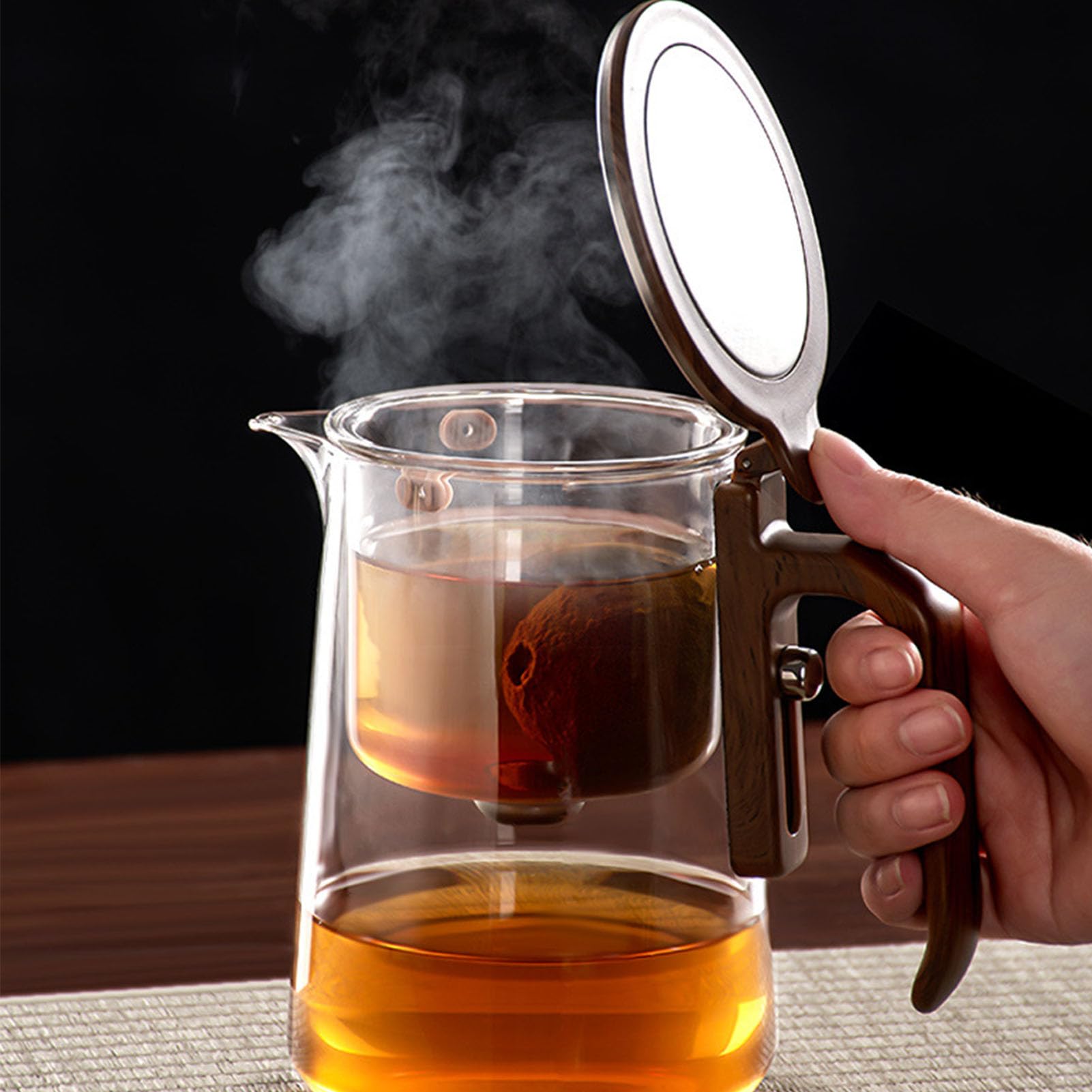 Focket Tetera Enchanti, tetera de vidrio con infusor para té a granel y separación magnética del agua con control de presión, regalo ideal para aficionados y profesionales (800ml)