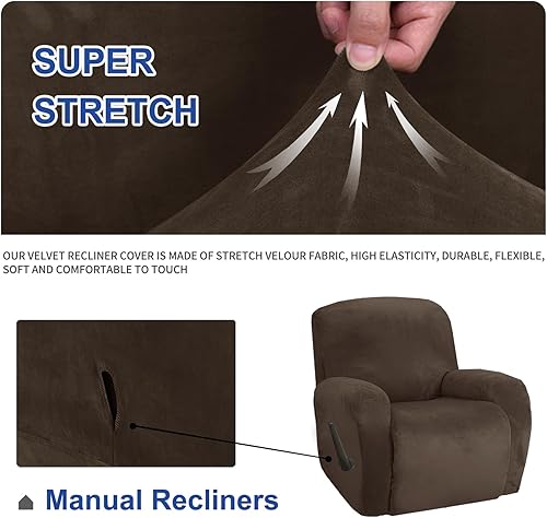 Vista 132 de MAXIJIN - Funda para sillón reclinable de terciopelo de 4 piezas, elástica, afelpada, gruesa y suave, con bolsillo lateral (camello)