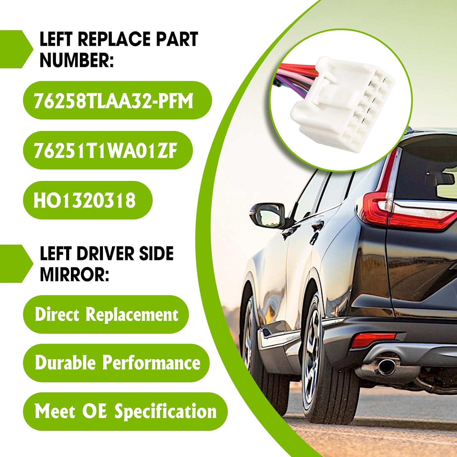 HO1320318 Left Mirror Driver Side Replacement for Honda 2017-2022 CRV Replace 76251T1WA01ZF with Manual Folding Power Glass Heated Blind Spot Turn Signal Black 9 Pins