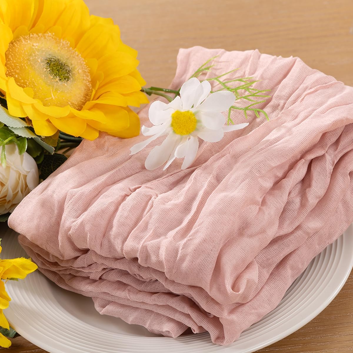 60pcs Dusty Pink Easter Cheesecloth Napkins Spring Washable Boho Rustic Gauze Table Cloth Napkins Bulk 21x21 Inches for Wedding Party Bridal Baby Shower Birthday Table Decor
